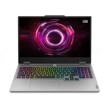 Portátil Lenovo LOQ 15 abierto con teclado y pantalla visibles.