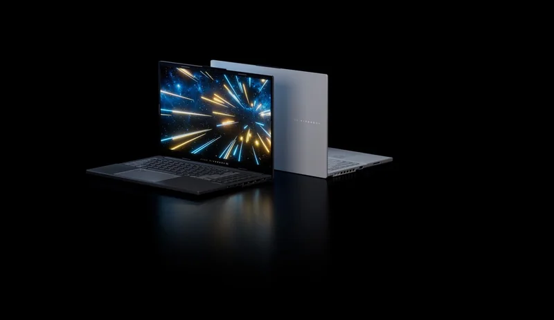ASUS Vivobook Pro 15 OLED abierto y vista de su tapa.